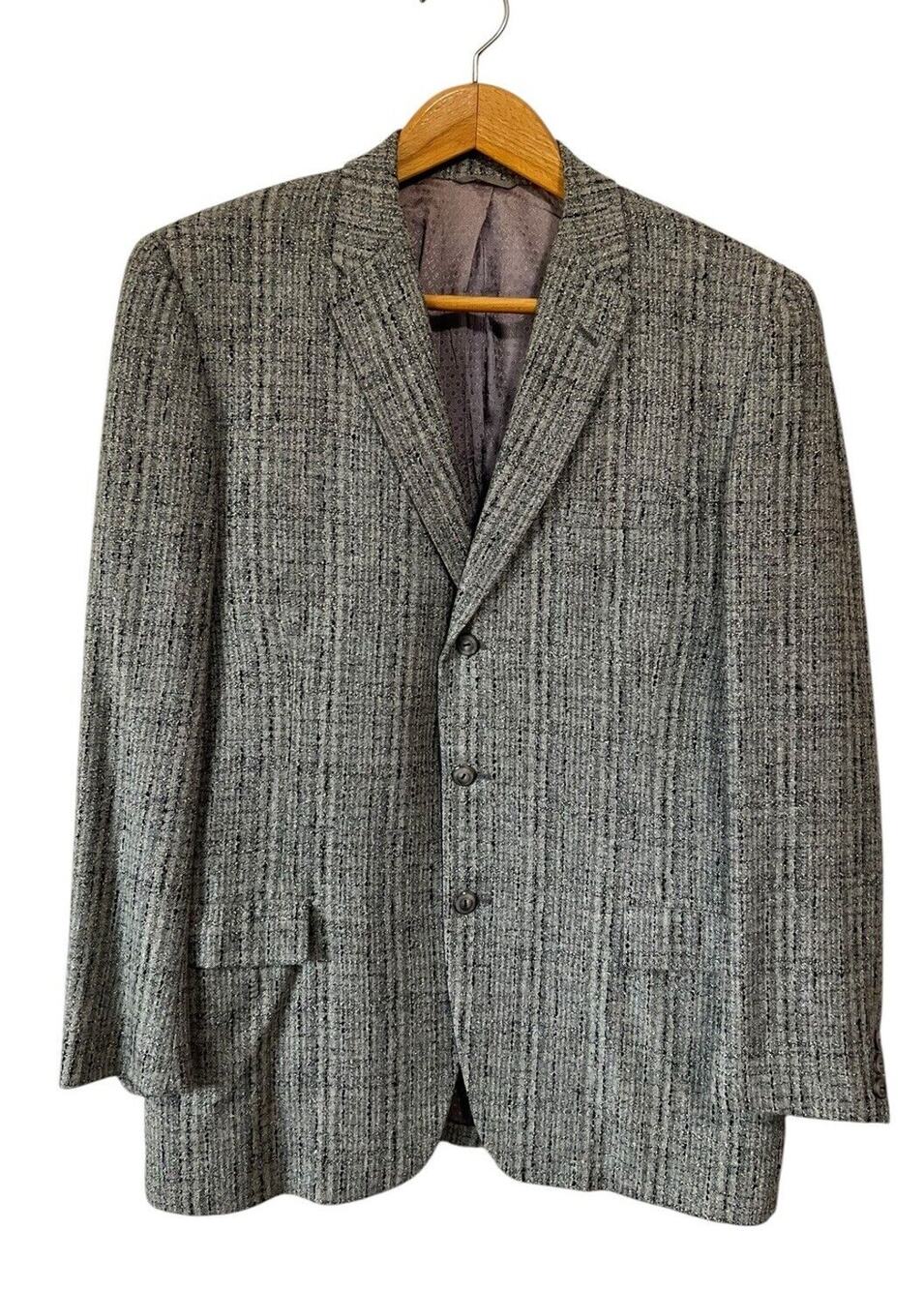 Sewell Vintage Gray Blue Fleck Tailored Tweed Blazer Sport Coat Mens sz 44